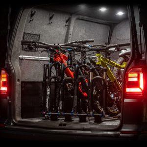 Loaded Bikes five mountain bikes in a van