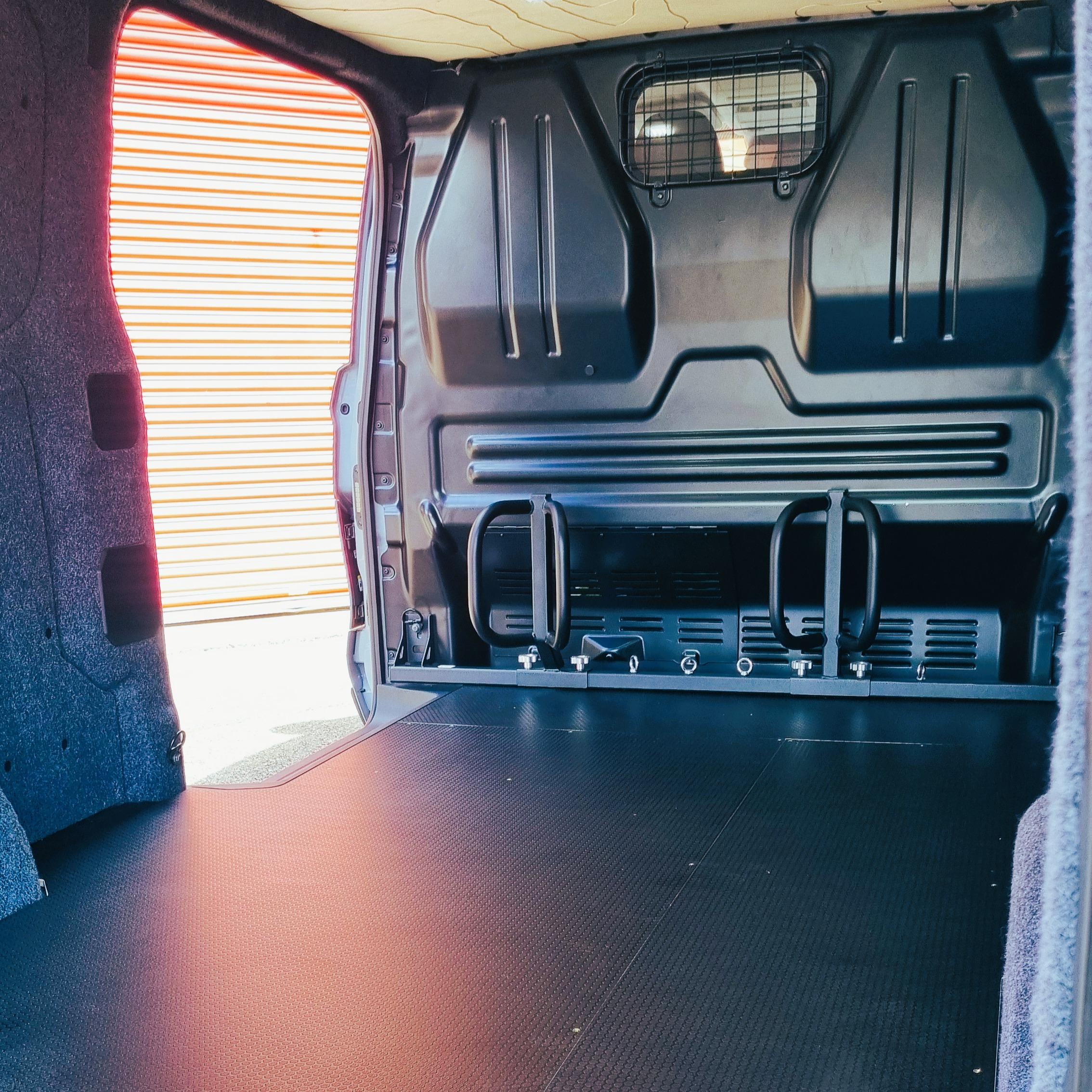 Modular bike rack for vw t7 & ford transit custom mk2 - loaded bikes Modular bike rack for motorcycles in mk2 transit custom (1)