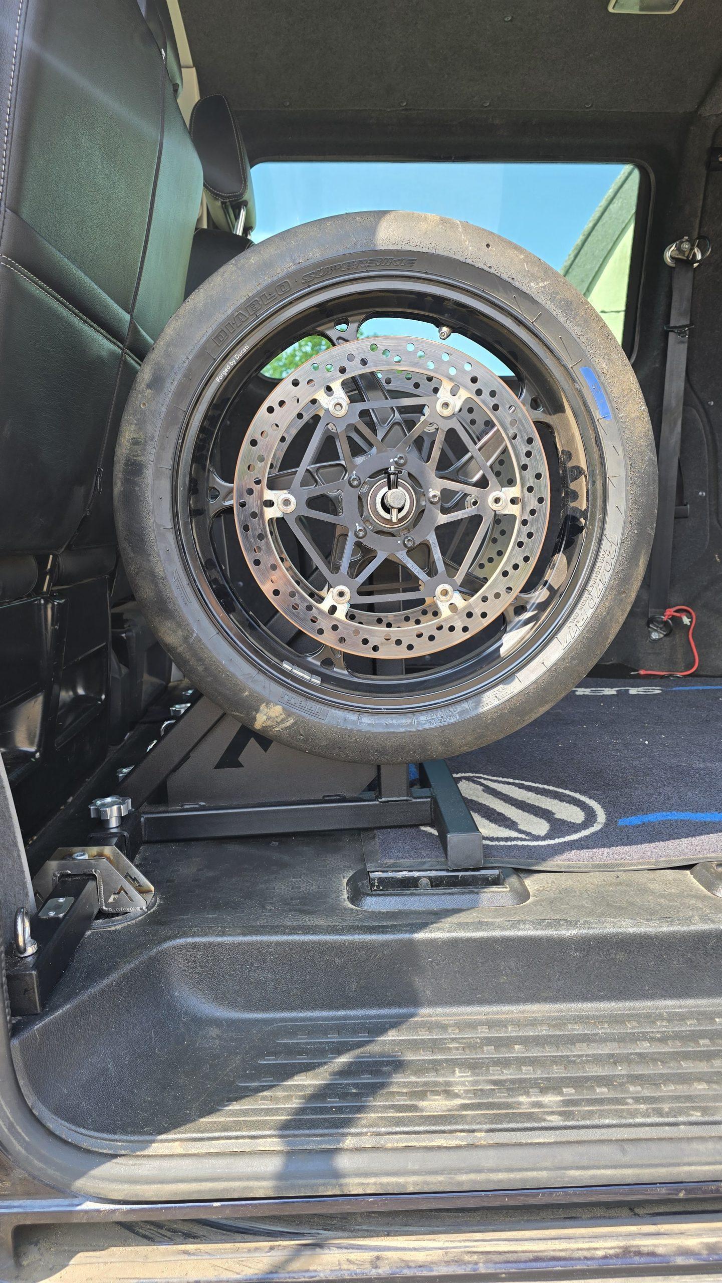 Modular bike rack motorcycle wheel holder - loaded bikes Ducati v4s