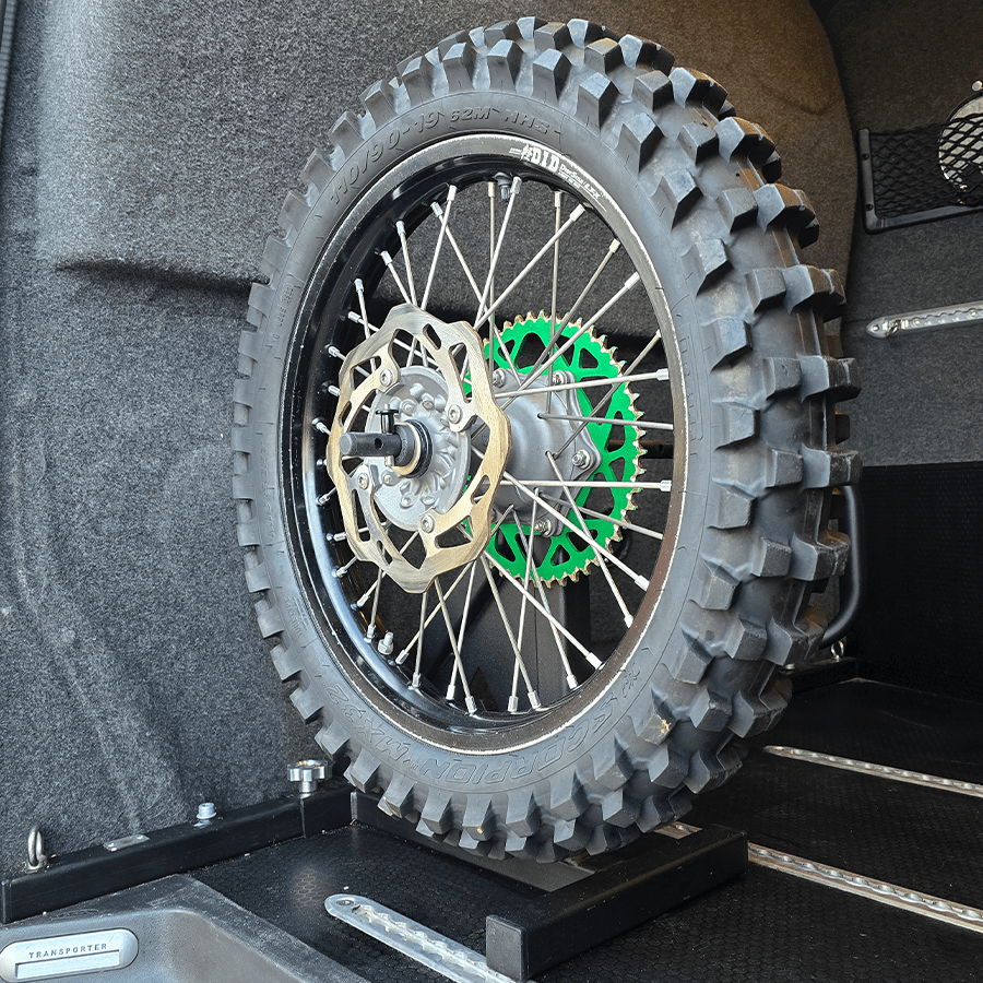 Modular bike rack motorcycle wheel holder - loaded bikes Modular bike rack motorcycle mx side